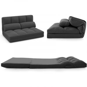 Costway - Canapé-Lit Paresseux Pliable, Canapé Convertible avec Dossier Réglable à 6 Positions, Matelas-Lit Pliant en Tissu Velours, Chauffeuse avec