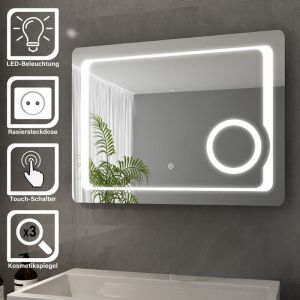 Miroir de salle de bain led miroir lumineux 80 x 60 cm miroir de salle de bain avec éclairage interrupteur tactile miroir cométique led avec prise