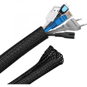 Manchon de Cache Câble Réglable, 3m Range Gaine Câble Tressé en Pet, Protection Gestion des Câbles pour TV, PC, USB - Diamètre 12-20 mm, Noir