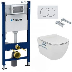 Pack wc Bati-support Geberit Duofix + Cuvette Ideal Standard Tesi Aquablade + Plaque blanche (TesiGeb3)