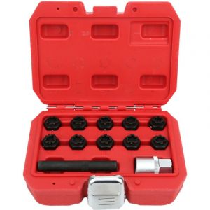 Douille d'&eacute;crou de roue, 12 pi&egrave;ces antivol verrouillage &eacute;crou de roue ensemble de douilles installateur de dissolvant outils de cl&eacute; automobile outils