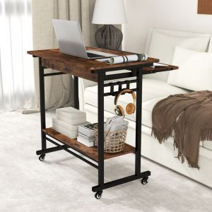 Bureau d'Ordinateur &agrave; Roulettes Bureau Informatique Mobile avec Plateau Clavier Extractible pour Bureau &agrave; Domicile Chambre d&rsquo;Enfant Marron