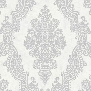 Papier peint baroque Profhome 397655 papier peint intissé texturé avec des ornements satiné blanc gris 5,33 m2