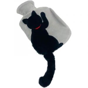 Bouillotte chat noir avec housse en peluche pour chat, bouillotte en caoutchouc, chauffe-mains, bouillotte pour le cou, les &eacute;paules, les pieds, les