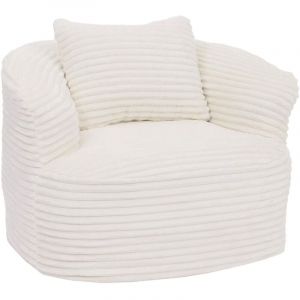 Fauteuil HHG-663, fauteuil lounge, fauteuil relax, fauteuil rembourr&eacute;, fauteuil cocktail, tissu/textile velours c&ocirc;tel&eacute; (370 g/m&sup2;), blanc