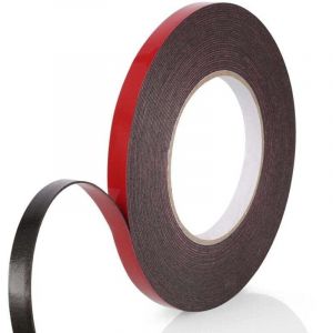 KZQ - Ruban adhésif double face extra fort 1 rouleau (10 mm x 10 m), mousse pe noire, film rouge, étanche et résistant aux hautes températures, idéal