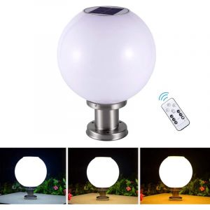 LED Lampe Pilier Portail Solaire Exterieur,Lampadaire de Jardin Boule Ronde Sans fil,Terrasses et Patio Eclairage IP65