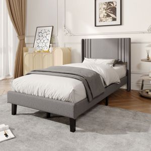BSMGSGN-Lit de rangement gris 90x200 cm avec sommier &agrave; lattes, lit simple adulte avec rangement sous le lit, t&ecirc;te de lit capitonn&eacute;e en lin, structure
