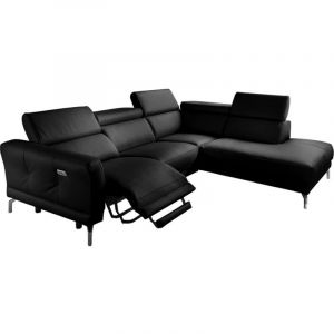 Venesetti - Canap&eacute; d'angle relax en 100% tout cuir &eacute;pais de luxe italien avec relax &eacute;lectrique, 5/6 places dali, noir, angle droit - Noir