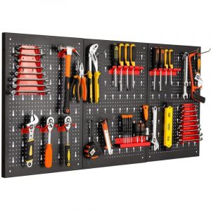 Liferun - Porte Outils Mural 120 x 60 x 2 cm, Panneau Rangement Outils avec 17 Pièces Crochets et Supports, Tableau Outils pour Ateliers Garage