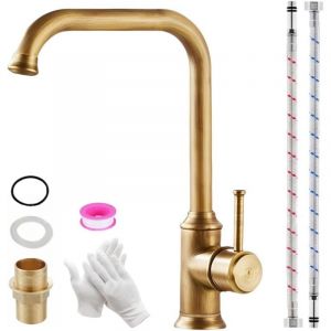 Vintage Robinet Cuisine Laiton Antique, Retro Mitigeur Evier de Cuisine Bronze, Pivotant &agrave; 360&deg; Mitigeur Cuisine &agrave; Poign&eacute;e Unique avec Tuyau