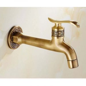 Antique Robinet en Laiton Poign&eacute;e Lessive Salle De Bains Montage Mural Lave-Linge Robinet Ext&eacute;rieur Jardin Tuyau Simple Robinet Froid