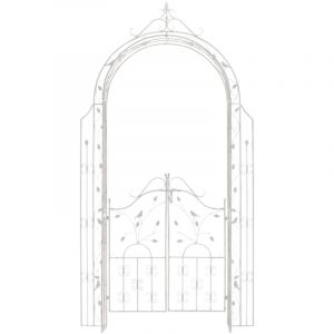 D&eacute;coshop26 - Arche de jardin arcade &agrave; rosiers avec portillon d&eacute;coration jardin 235x100 cm en m&eacute;tal blanc vieilli 100003933
