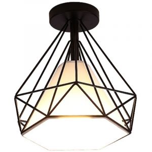 Axhup - Plafonnier Cage Noir R&eacute;tro Industrielle Fer Lustre E27 25cm Noir 1 Pack