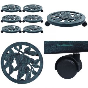 Chariots pour plantes 6 pcs Vert 38 cm Plastique - Chariot À Plantes - Support Plante - Roulette Plante - Jardinerie - Décoration Intérieur - Home &