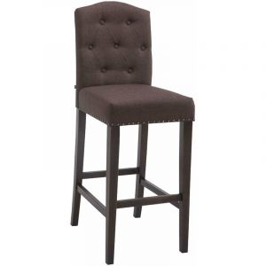 D&eacute;coshop26 - Tabouret de bar chaise haute avec dossier capitonn&eacute; tissu marron et pieds en bois fonc&eacute; 100001389