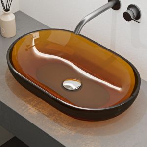 Mai & Mai Vasque &agrave; Poser Ovale Orange Ambre Lavabo de R&eacute;sine Transparente &Eacute;vier Salle de Bain Lave Mains sans Trop-Plein 54x34x10,5cm Coloria03