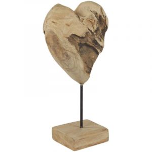 Meubletmoi - Sculpture h. 39 cm c&oelig;ur et socle en bois de teck - judith 1