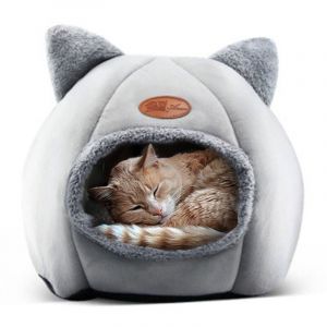 Lit-tente-grotte pour chats et chiots, sac de couchage semi-ferm&eacute; et moelleux, canap&eacute; pour animaux d'int&eacute;rieur, lit igloo