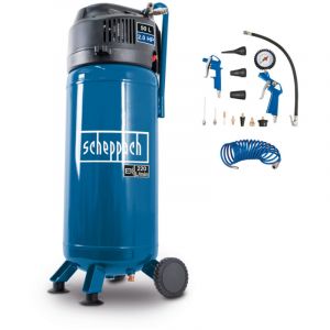 Scheppach Compresseur vertical portatif HC51V &ndash; Moteur puissant 1500 W &ndash; Sans huile &ndash; Cuve de 50 L &ndash; 10 bar &ndash; Puissance d'aspiration 220 L/min &ndash; 13
