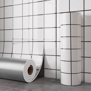 Papier peint autocollant &agrave; motif marbre, sticker mural &agrave; damier, papier peint d&eacute;coratif en PVC, imperm&eacute;able et r&eacute;sistant &agrave; l'humidit&eacute;, 60 cm x 3 m.