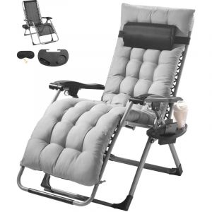 VEVOR Fauteuil Inclinable Zero Gravite, 645 mm, Transat Relax Jardin pour Interieur Exterieur, Chaise Longue Anti-gravite Reglable avec Coussin,