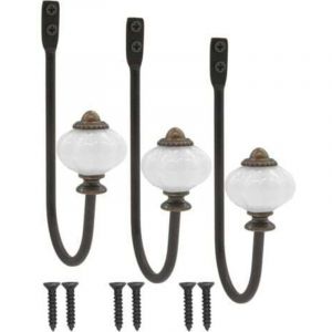 lot de 3 pat&egrave;re antique, pat&egrave;re, crochet &agrave; chapeau, crochet en fer avec t&ecirc;te en c&eacute;ramique et couronne en laiton - style campagnard vintage