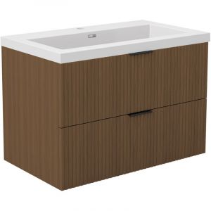 Ocean Meuble de Salle de Bain 79cm Noyer avec 2 Tiroirs + vasque Pierre Reconstitu&eacute;e