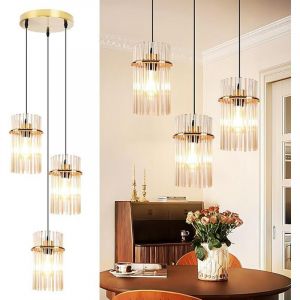 GBLY Pendelleuchte 3 Flammes Lampe Suspension Table &agrave; Manger Ronde Or E27 Abat-Jour Verre &Oslash; 16 Pour Salle &agrave; Manger Cuisine Salon Caf&eacute; Bar Sans Ampoule