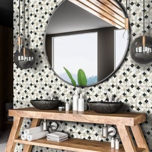 Sticker Mural Carrelage adhésif Cuisine Salle de Bain - 60 stickers carreaux de ciment effet marbré blanc beige et noir - 60stickers10x10cm