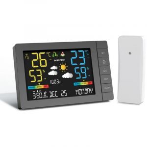 Station m&eacute;t&eacute;o sans fil avec capteur ext&eacute;rieur, pr&eacute;visions m&eacute;t&eacute;orologiques, temp&eacute;rature, humidit&eacute;, r&eacute;veil, pression atmosph&eacute;rique, distance de