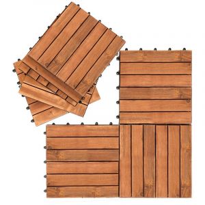 Swanew - 22x Dalles de terrasse en bois d'acacia ou bois d'eucalyptus 30 x 30 cm Dalle clipsable balcon jardin extérieur Acacia Mosaïque - Braun