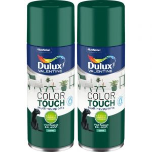 Dulux Valentine - Lot de 2 - Peinture aérosol Color Touch Multi-Supports - Satin Vert Basque 400 ml Vert basque