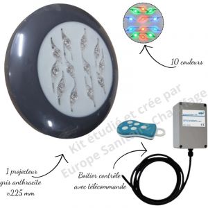 Weltico - Projecteur couleur Easyled Evo gris anthracite + télécommande avec boitier pour piscine Béton, Panneau, Liner,Coque