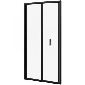 Parama - Porte de douche pour niche 90 cm ouverture livre Profilés aluminium Noir mat Verre transparent 6mm Ajustable 87-91cm h190 Mod. Capri