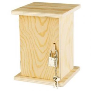 Tirelire en bois avec cadenas 10 x 10 x 13,5 cm