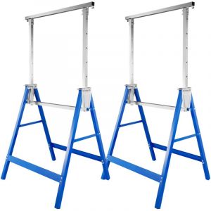 TolleTour Lot de 2 tréteaux pliables télescopiques 7 hauteurs possibles (80-130cm) Bleu jusqu'à 150 kg