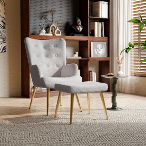 Pergar - Fauteuil, fauteuil d'allaitement, avec repose-pieds, style scandinave, velours peluche, gris clair, 68x50x99,5 cm