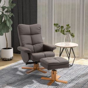 Fauteuil Relax avec Rangement - Inclinable et Pivotant 360°, Structure Bois et Cuir PU Marron - 80x86x99 cm