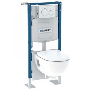 Bâti-pack wc suspendu Duofix avec réservoir Sigma 12cm + plaque Sigma20 + wc suspendu Renova Rimfree Geberit