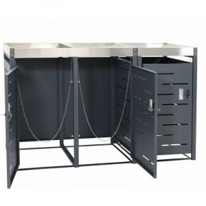 [JAMAIS UTILISÉ] Cache-poubelle pour 3 poubelles HHG-044b, Box pour poubelles, bac à plantes inox-métal combiné 63kg 110x175x62cm extensible