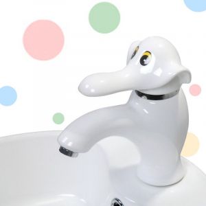 Robinets de lavabo de Salle de Bain, Robinet de Lavage en c&eacute;ramique d'&eacute;l&eacute;phant de Dessin anim&eacute; Blanc pour Enfants, robinets de lavabo Froide et