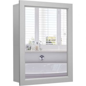 Armoire murale salle de bain avec miroir armoire &agrave; pharmacie avec etag&egrave;re &agrave; hauteur r&eacute;glable 51 x 16 x 66,5 cm gris