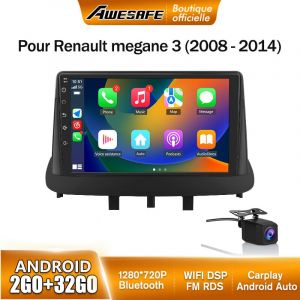 AWESAFE Autoradio Android 13 pour Renault Megane 3 (2008-2014) 2Go+32Go avec 9'' &eacute;cran Tactile Carplay Android Auto Camera de recule