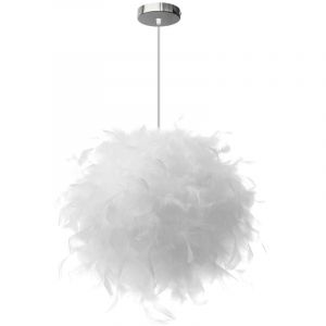 25CM Lampe &agrave; Suspension Romantique Nordique Suspension Luminaire En Plumes Blanches Pures Lustre D'Int&eacute;rieur Moderne E27