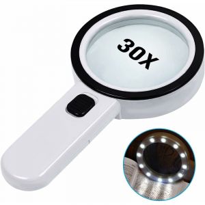 Csparkv - Loupe de Lecture, Loupe 30X avec 12 led Lumière - Loupe de Lecture Lumineuse pour Personnes âgées - pour la Lecture, Les pièces de Monnaie,