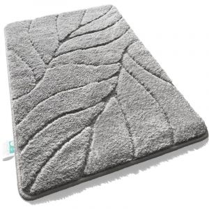 Karat Tapis de bain Maris Tapis de bain moelleux microfibre douce motif feuille 40 x 60 cm, Argent
