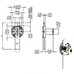 Serrure pour meubles, verrou inf&eacute;rieur 2632 Meroni