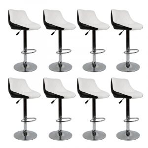 Lot de 8 Tabourets de Bar Tabouret de bistrot en Similicuir tabourets de comptoir réglable en Hauteur et pivotante -(noir+Blanc)