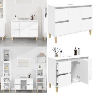 Vidaxl - Meuble d'&eacute;vier blanc 80x33x60 cm bois d'ing&eacute;nierie - Armoire De Salle De Bain - Meuble Vasque - Meuble Lavabo - Rangement Salle De Bain